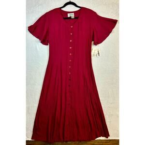 Chiasso Vintage Burgundy Button Front Tie Back Dress Flutter Sleeves Size 12 NWT